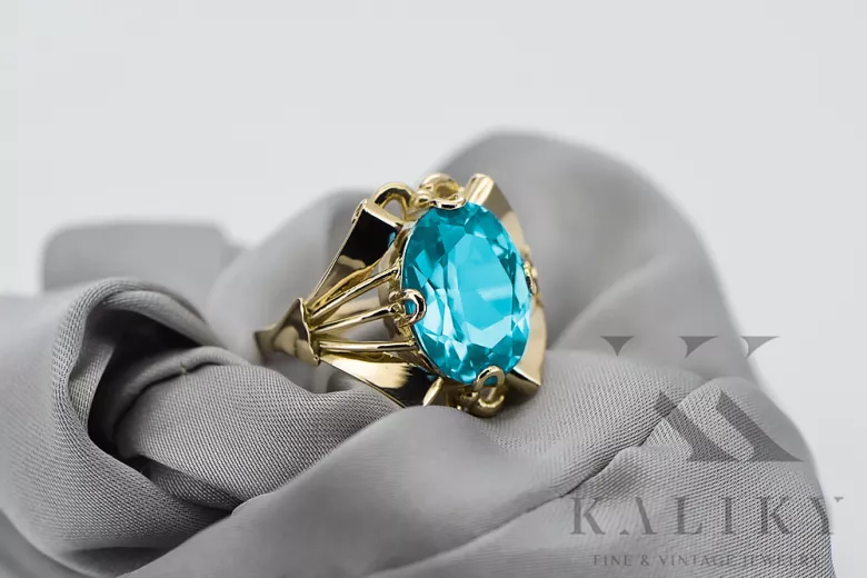 14 Karat Gelbgold Aquamarin Ring Vintage Stil vrc015y